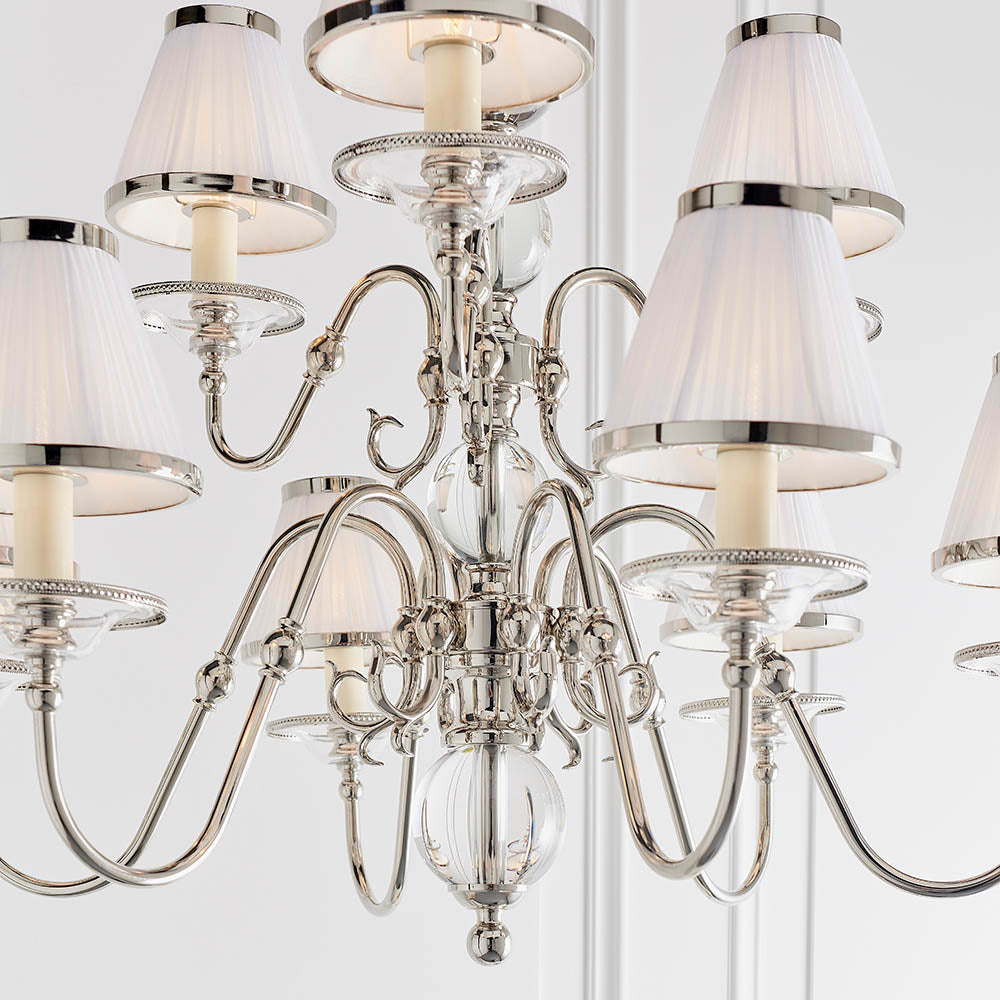 Dutch Nickel 9lt Multi Arm Chandelier with White Shades | House of Dekkor