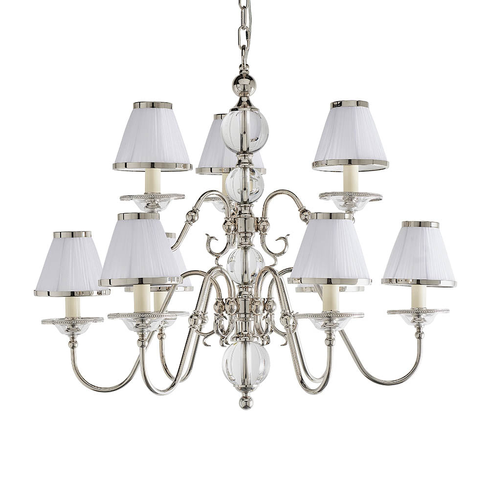 Dutch Nickel 9lt Multi Arm Chandelier with White Shades | House of Dekkor