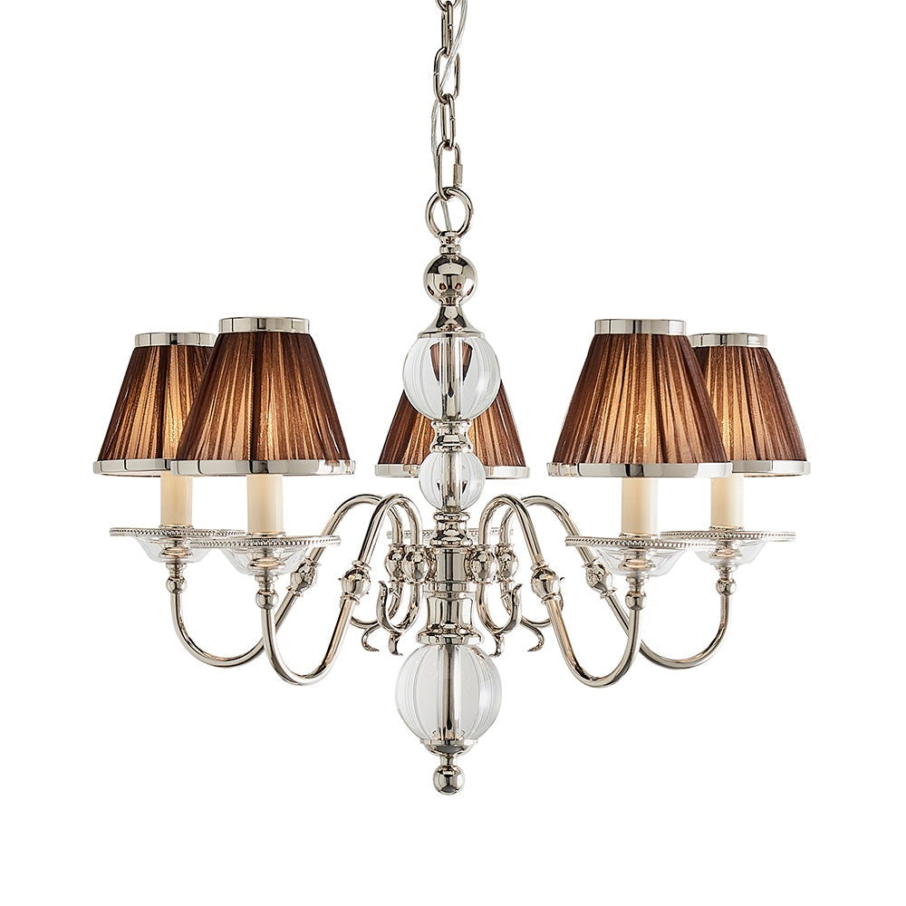 Dutch Nickel 5lt Multi ArmChandelier with Chocolate Shades | House of Dekkor