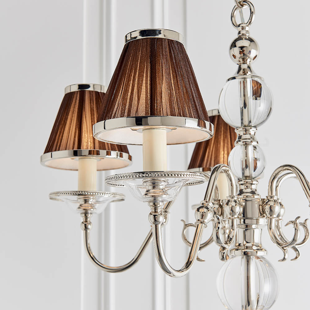 Dutch Nickel 5lt Multi ArmChandelier with Chocolate Shades | House of Dekkor