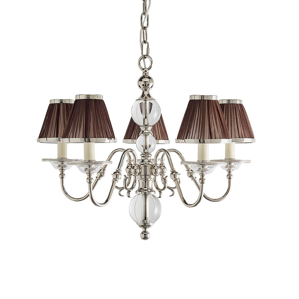 Dutch Nickel 5lt Multi ArmChandelier with Chocolate Shades | House of Dekkor