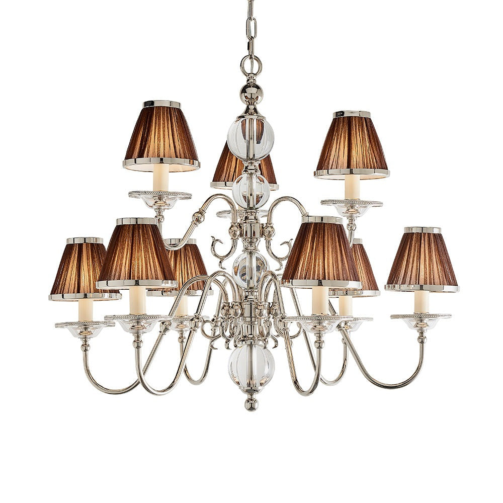 Dutch Nickel 9lt Multi ArmChandelier with Chocolate Shades | House of Dekkor