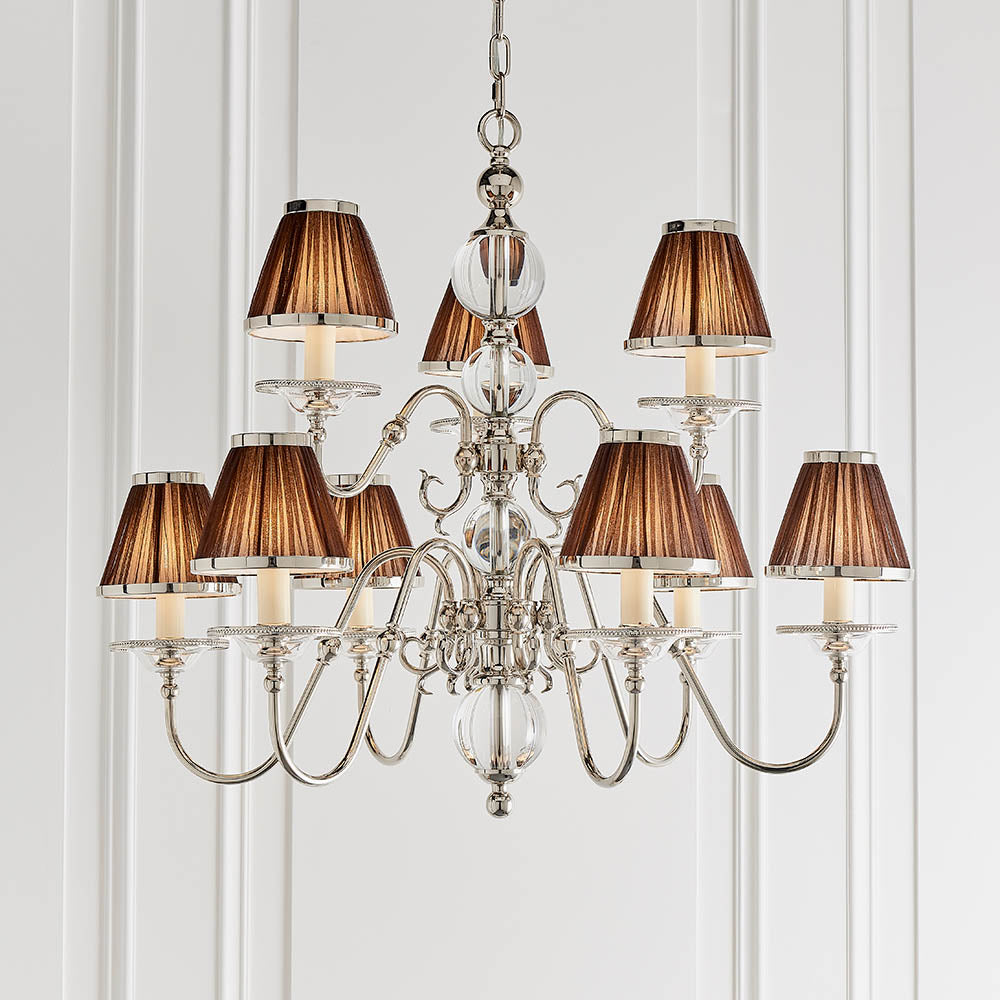 Dutch Nickel 9lt Multi ArmChandelier with Chocolate Shades | House of Dekkor