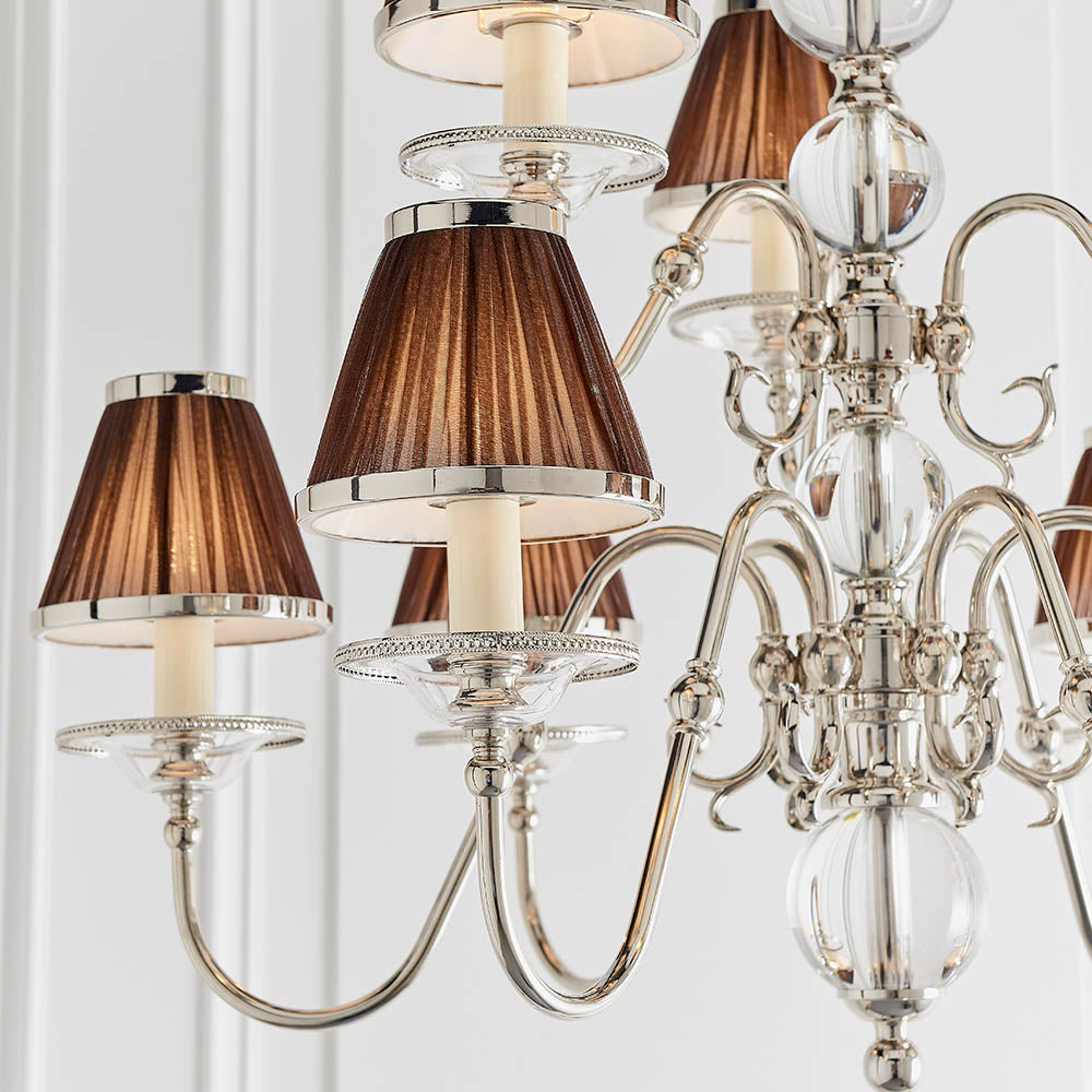 Dutch Nickel 9lt Multi ArmChandelier with Chocolate Shades | House of Dekkor