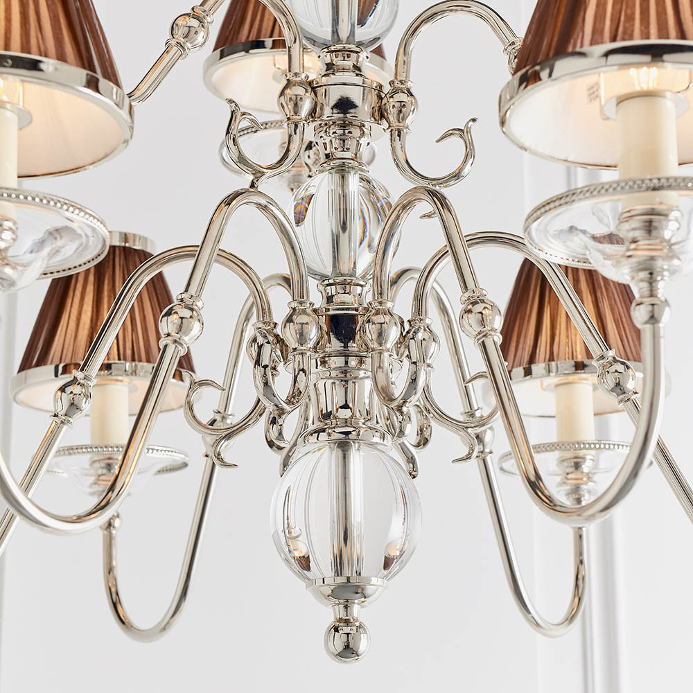 Dutch Nickel 9lt Multi ArmChandelier with Chocolate Shades | House of Dekkor