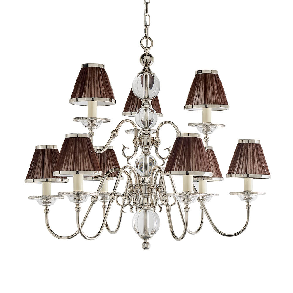 Dutch Nickel 9lt Multi ArmChandelier with Chocolate Shades | House of Dekkor