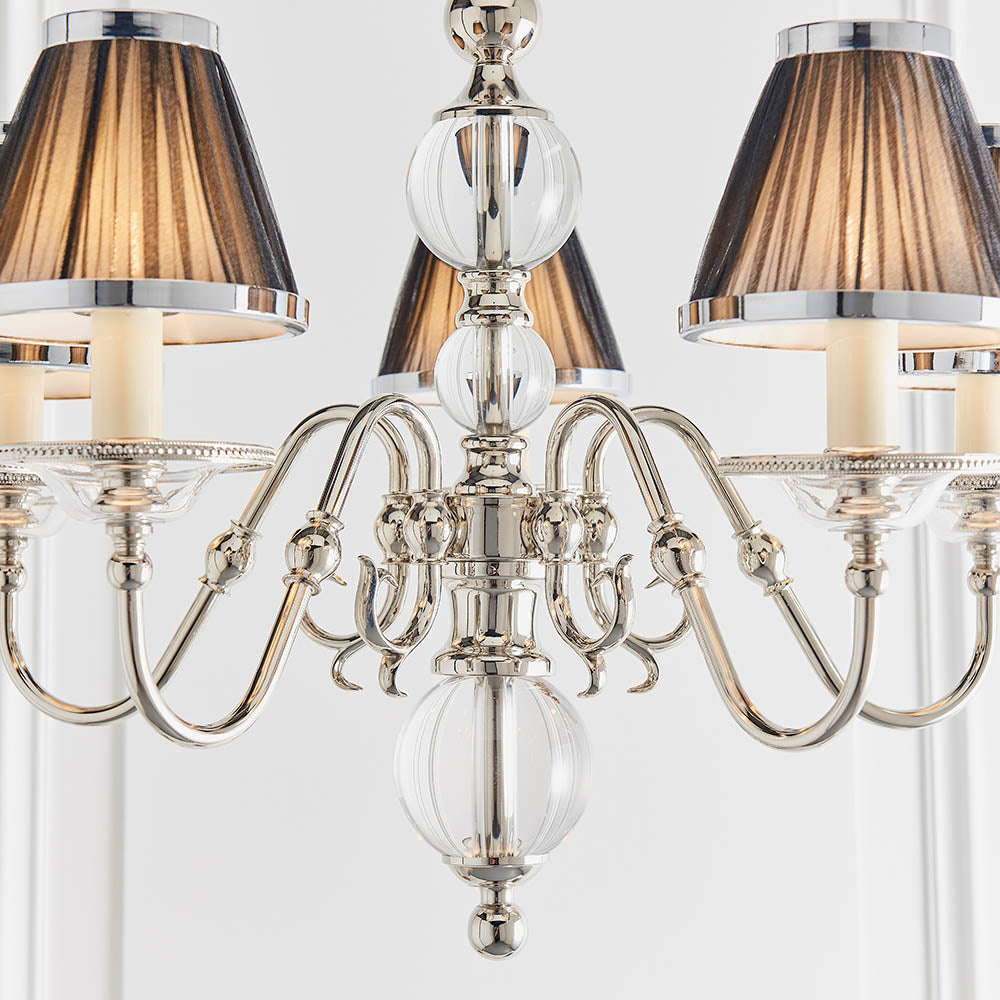 Flemish Tilburg Nickel 5lt  Chandelier with Black Shades | House of Dekkor