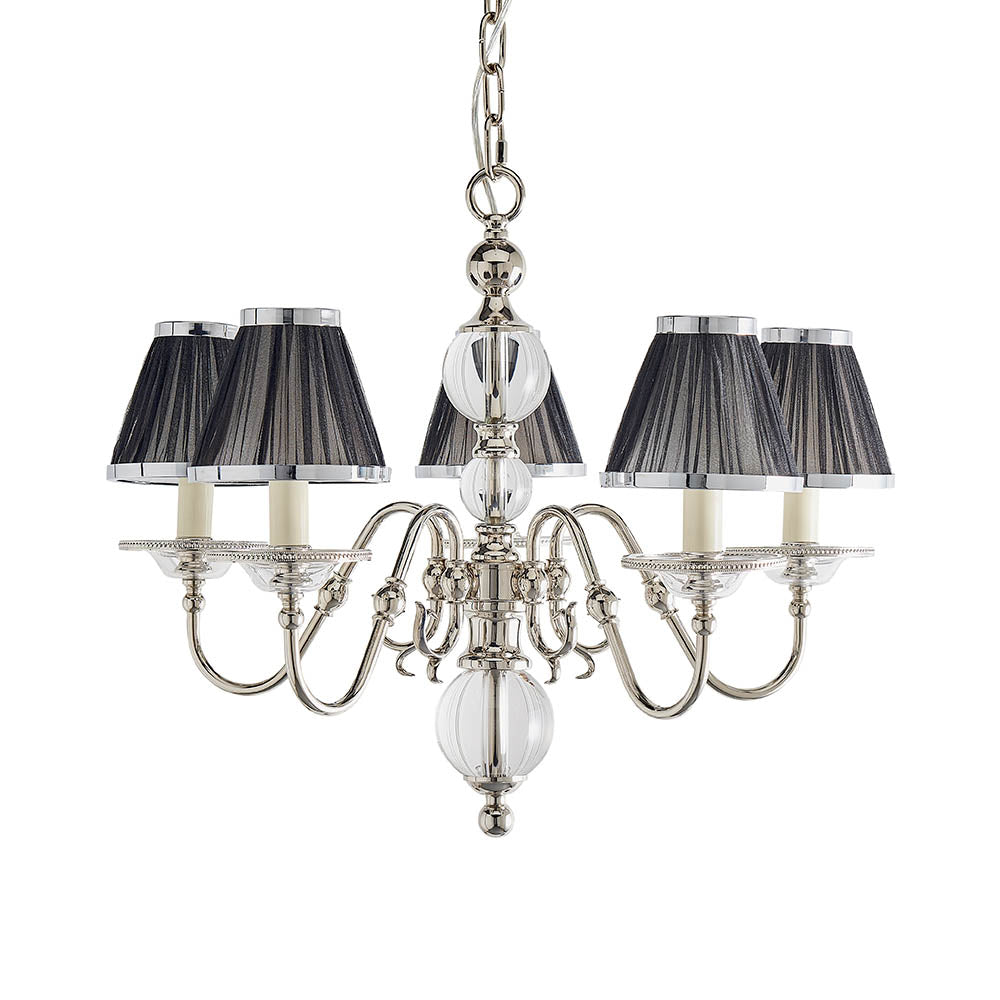 Classic Nickel 5lt Multi Arm Chandelier with Black Shades | House of Dekkor