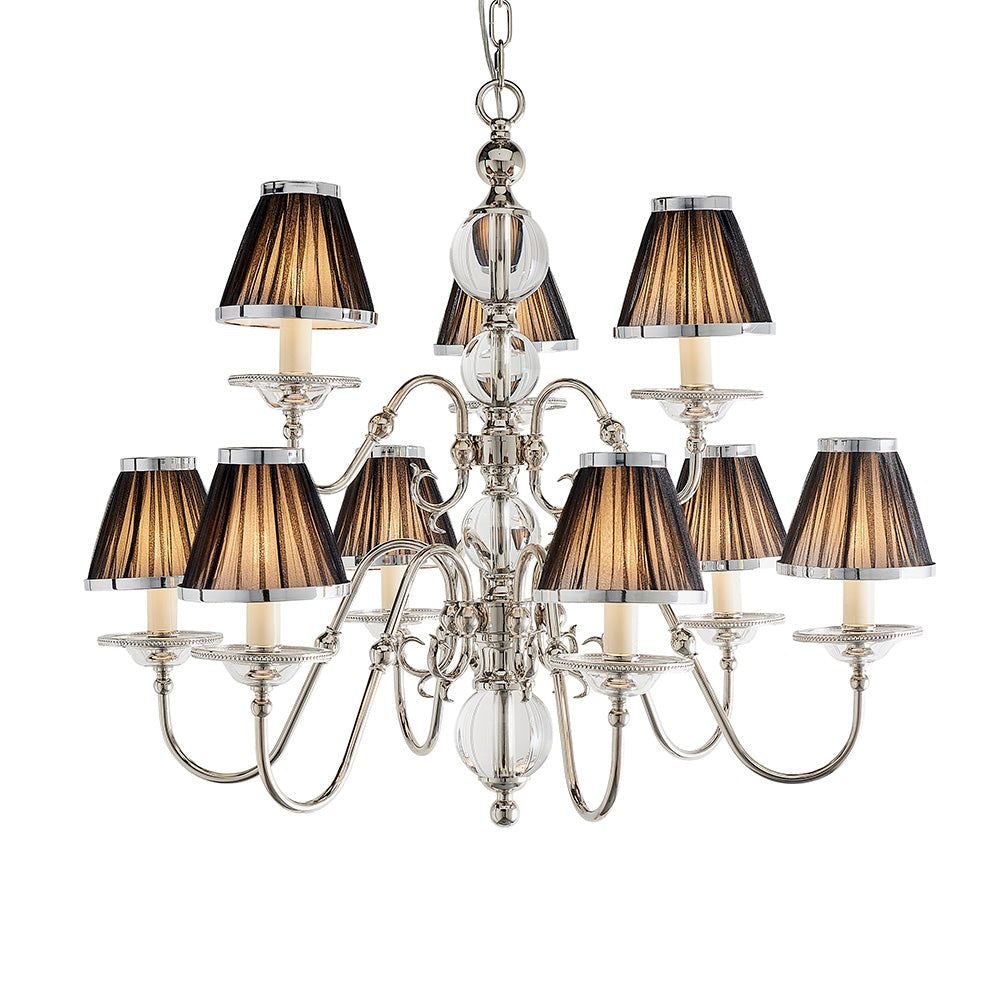 Dutch Nickel 9lt Multi Arm Chandelier with Black Shades | House of Dekkor