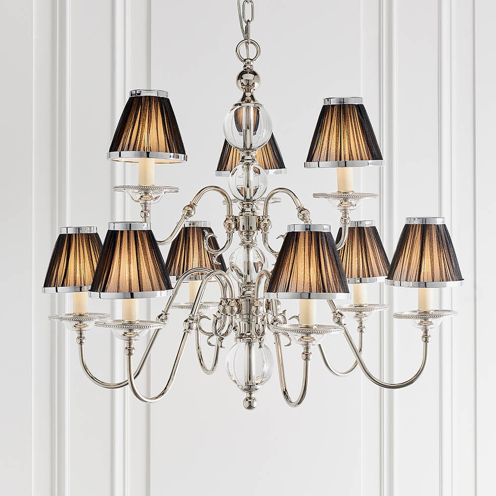 Dutch Nickel 9lt Multi Arm Chandelier with Black Shades | House of Dekkor