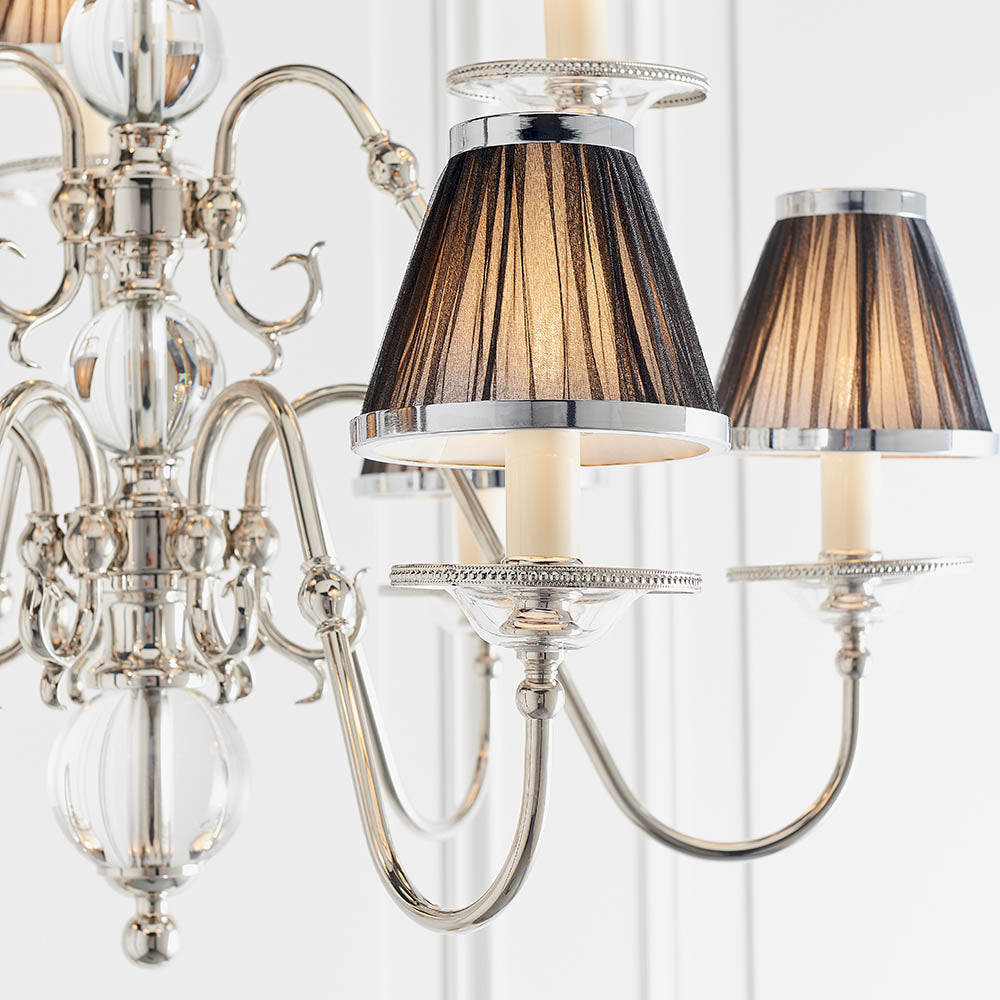 Dutch Nickel 9lt Multi Arm Chandelier with Black Shades | House of Dekkor