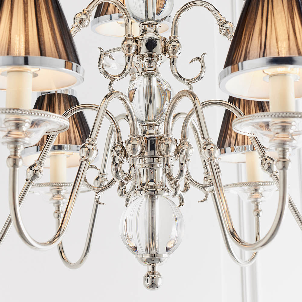 Dutch Nickel 9lt Multi Arm Chandelier with Black Shades | House of Dekkor