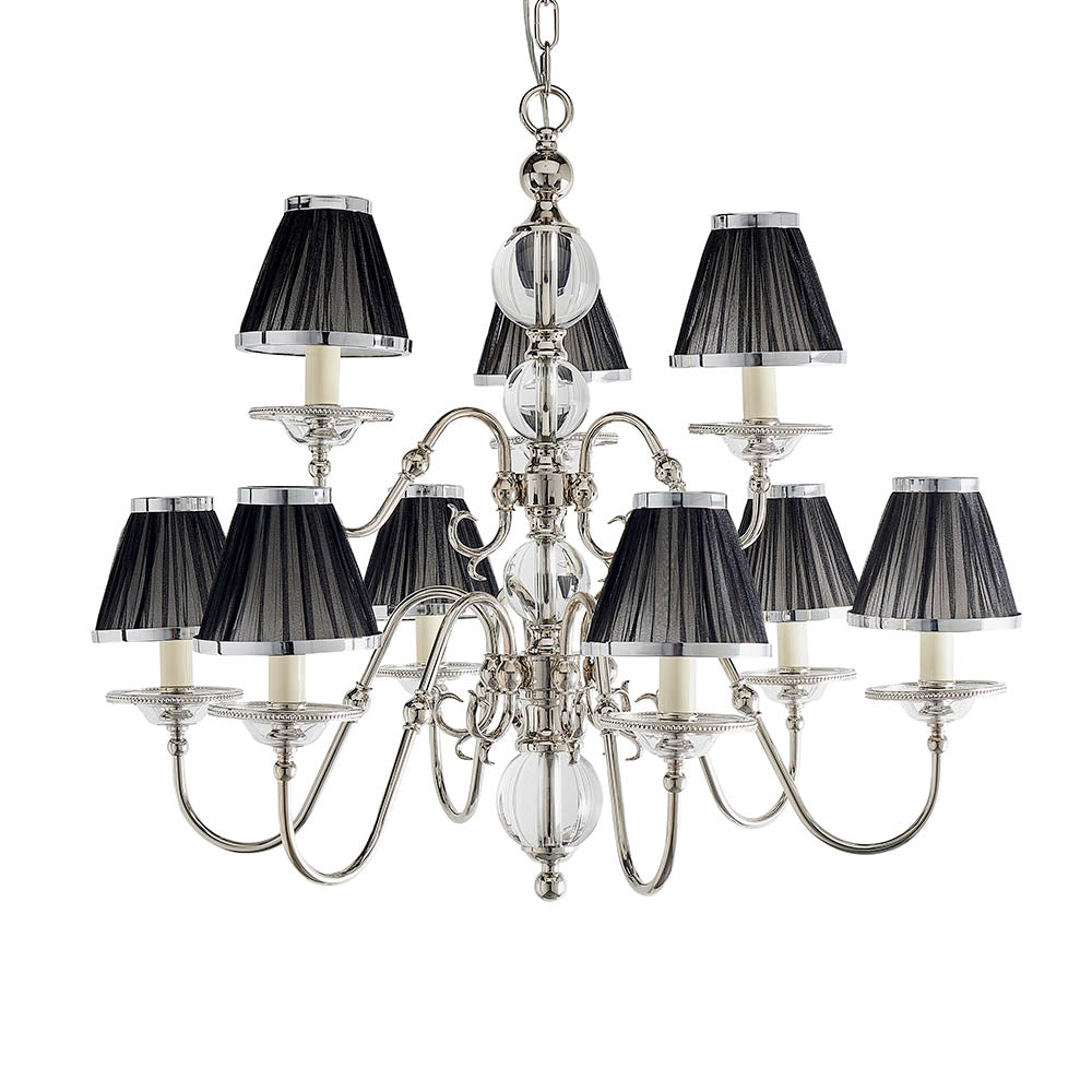 Dutch Nickel 9lt Multi Arm Chandelier with Black Shades | House of Dekkor