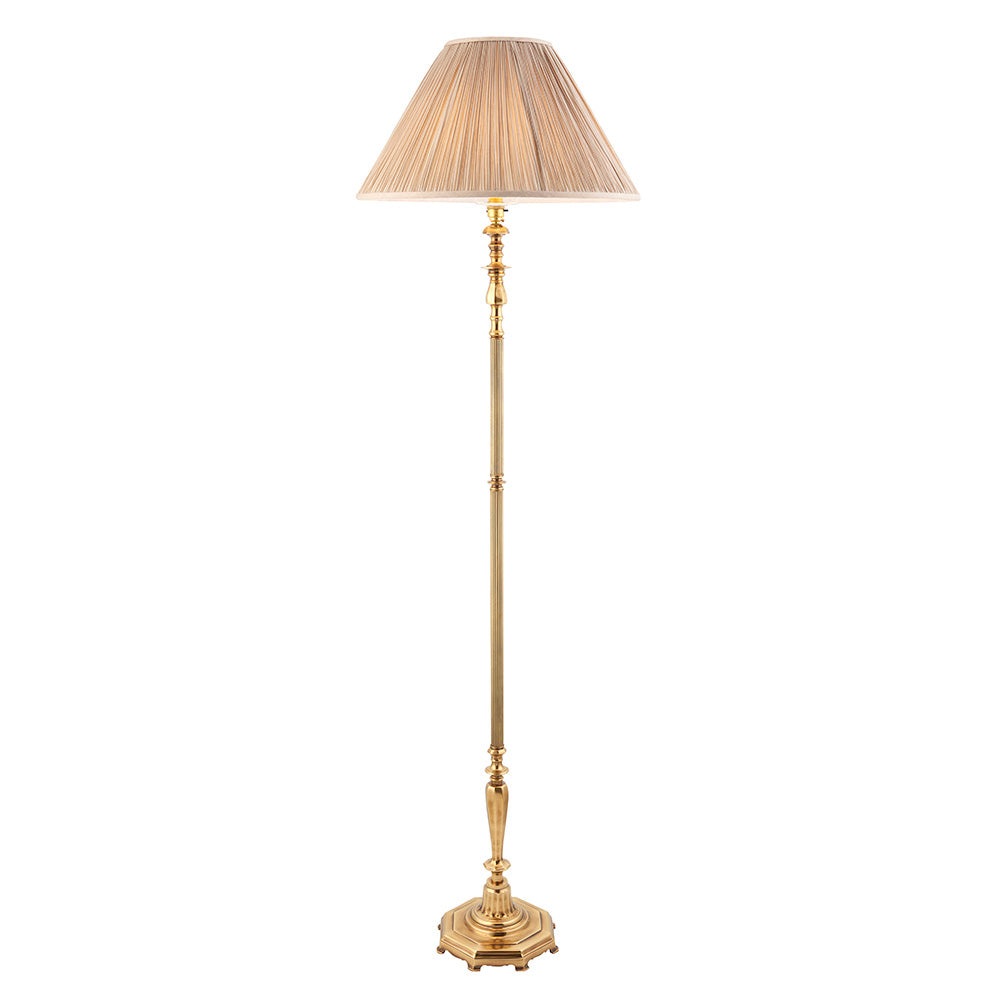 Asquith Brass Floor Lamp with pleated beige shade