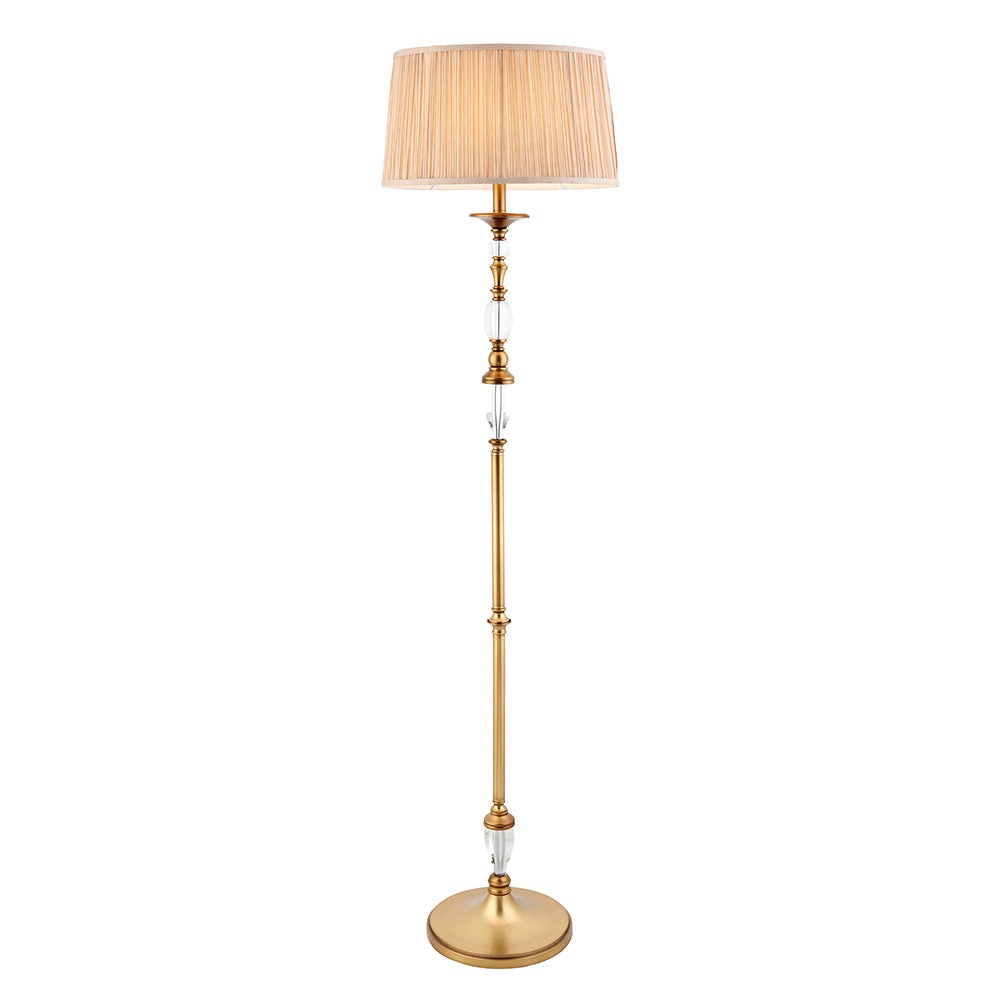 Polina Antique Brass Floor Lamp with Beige Shade
