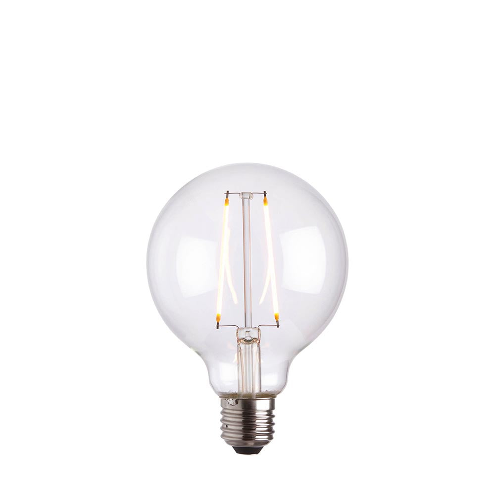 Clear Glass 2W E27 LED Filament Globe 95mm Dia Light Bulb | House of Dekkor