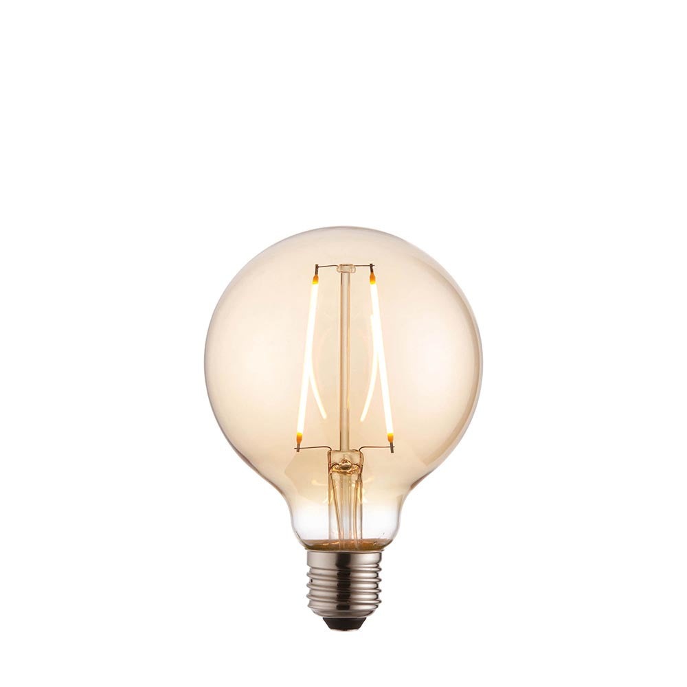 Classic Amber Tinted Glass 2W E27 LED Filament Globe 95mm Dia Light Bulb | House of Dekkor