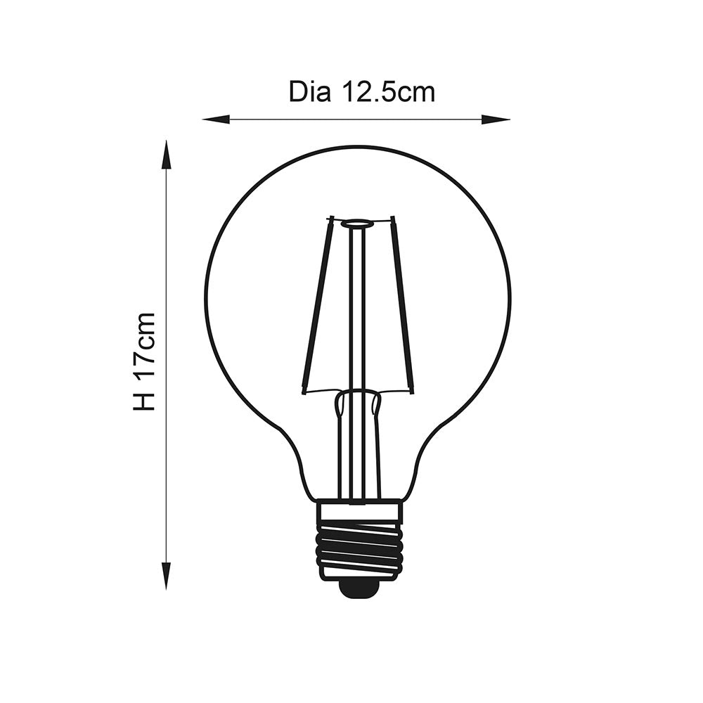 E27 Filament Globe 125mm Dia LED Light Bulb