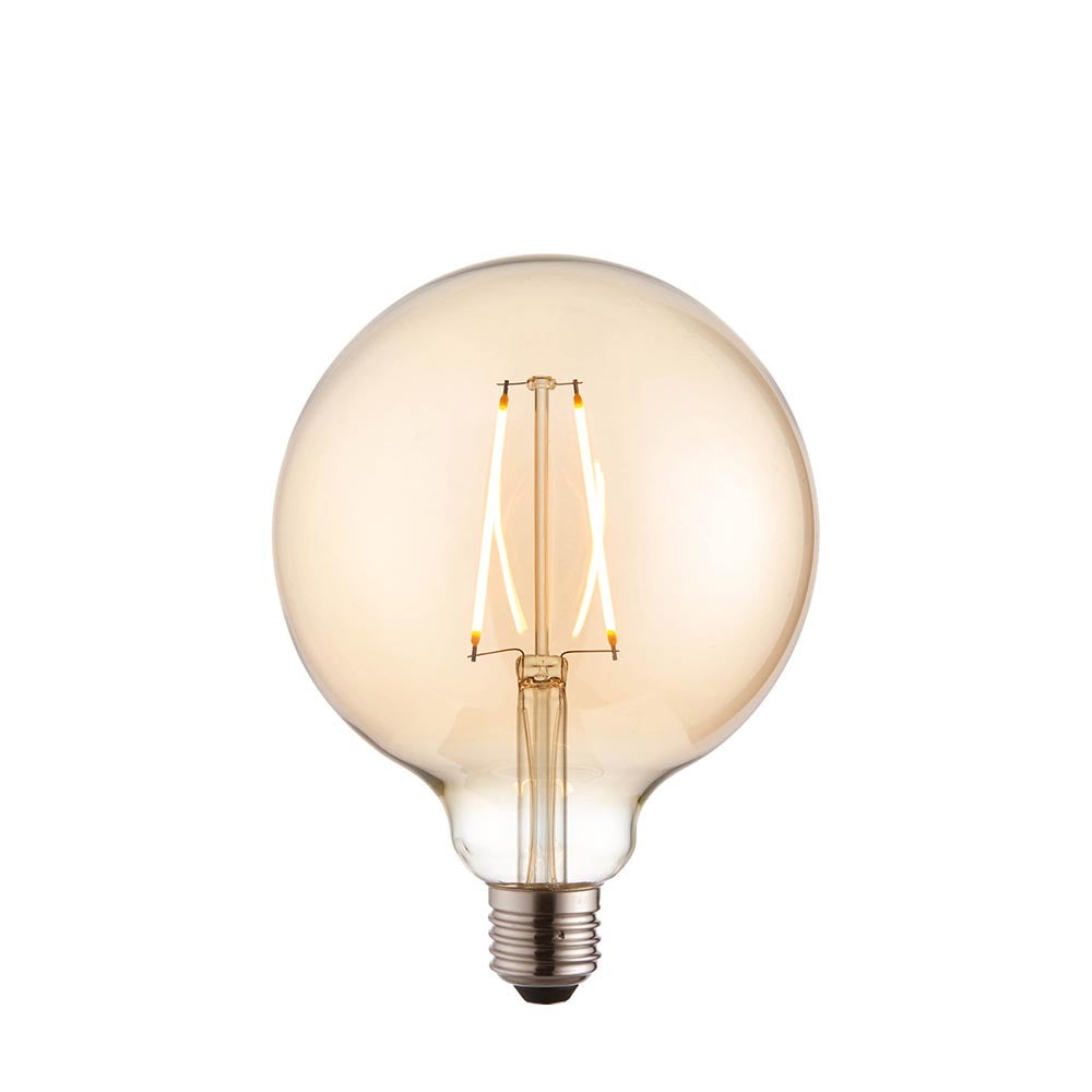 Classic Tinted Amber Glass 2W E27 LED Filament Globe 125mm Dia Light Bulb | House of Dekkor