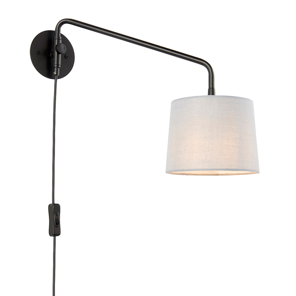 Plug In Swing Arm Wall Light with Grey Cotton Shade | House of Dekkor