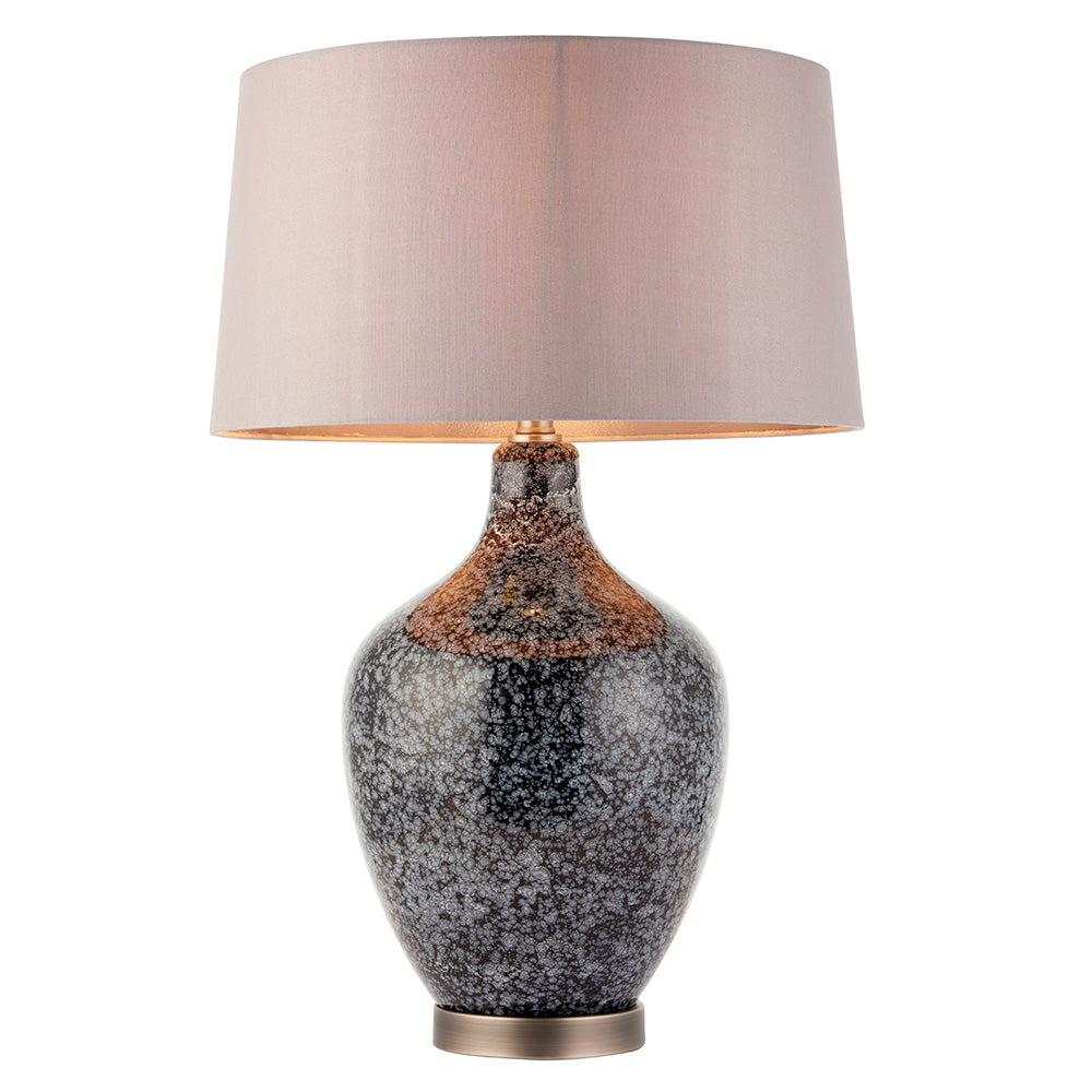 Speckled Black Table Lamp with Mink Faux Silk Tapered Shade | House of Dekkor