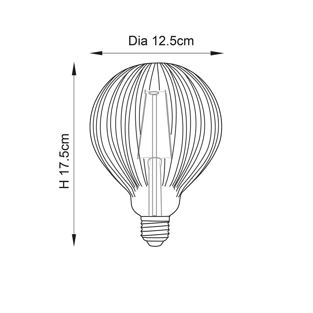 Ribb E27 LED Filament 125mm Dia Bulb
