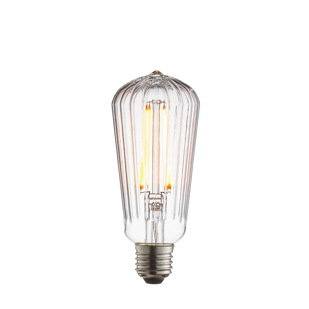 Clear GlassRibbed Pear 4W E27 LED Filament Light Bulb | House of Dekkor