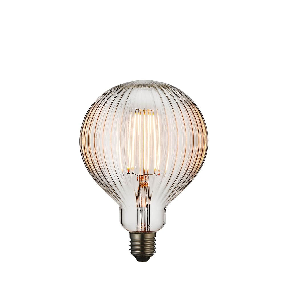 Clear Glass Ribb 4W E27 Filament 125mm dia LED Light Bulb | House of Dekkor