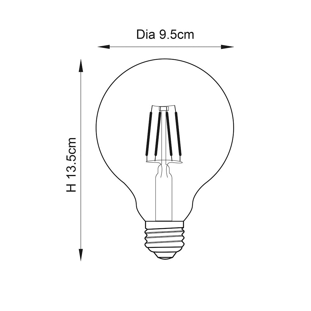 E27 Filament Globe 95mm Dia LED Light Bulb