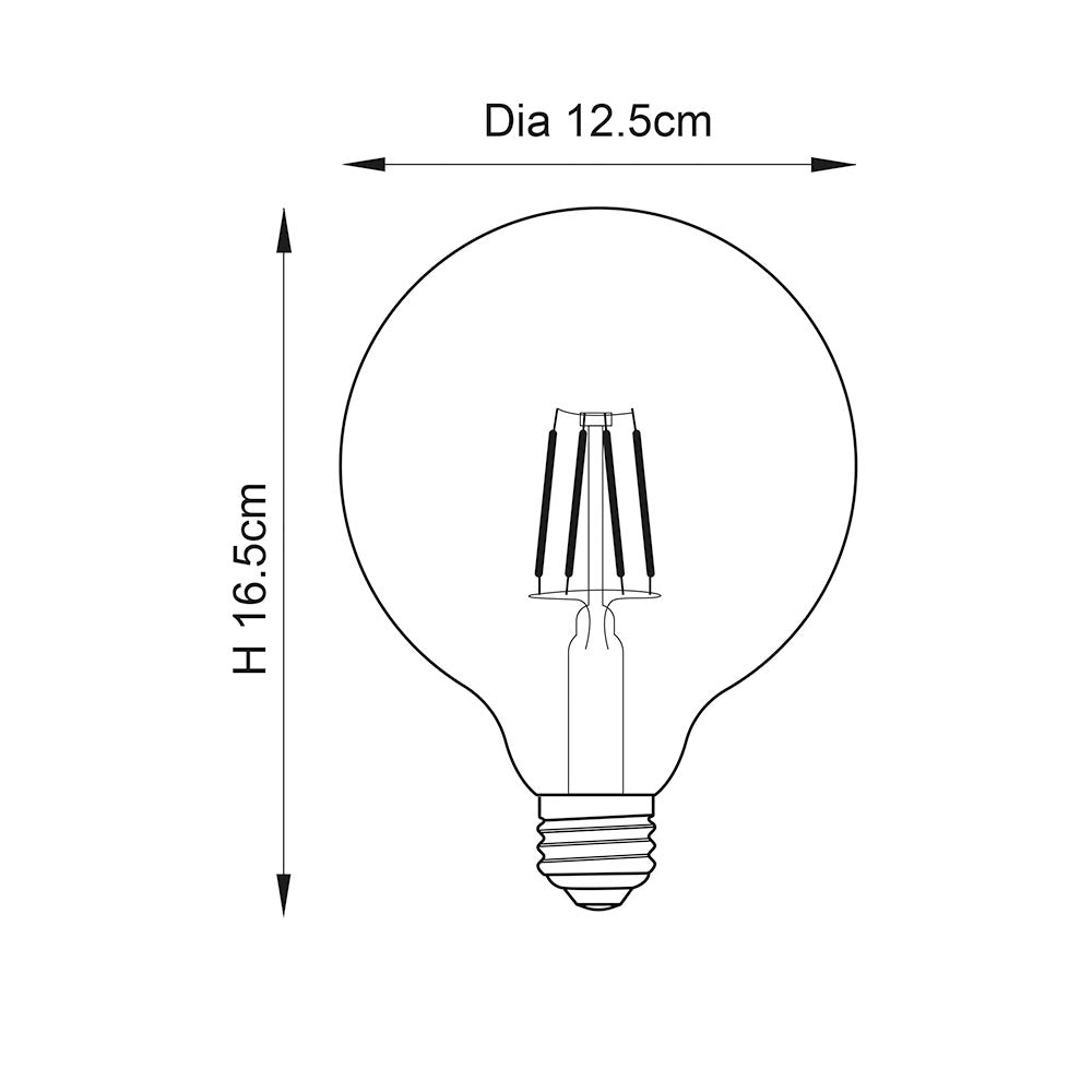 E27 LED Filament Globe 125mm Dia Light Bulb