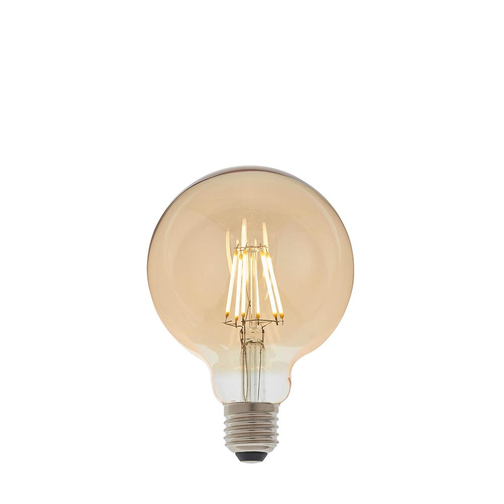 Dimmable Amber Tinted Glass 6W E27 LED Filament Globe 95mm Dia Light Bulb | House of Dekkor