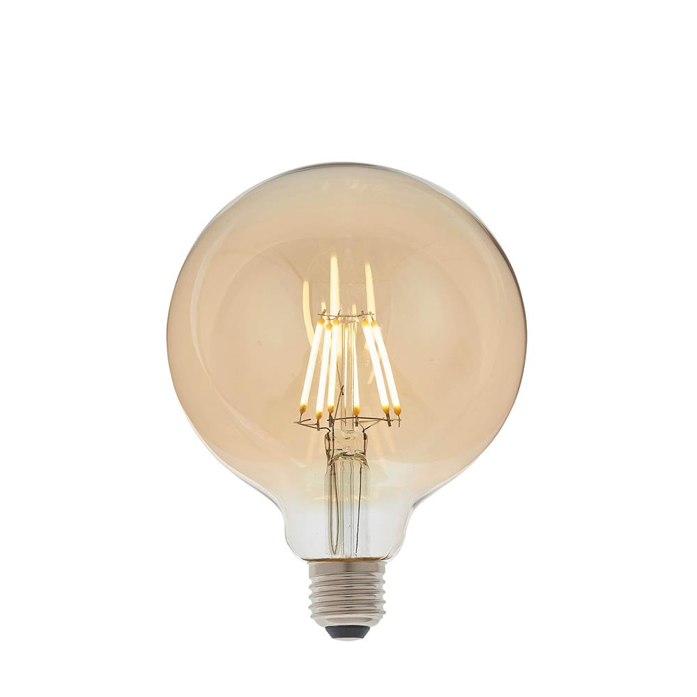 Amber Tinted Glass 6W E27 Filament Globe 125mm Dia LED Bulb