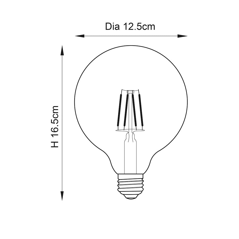 E27 Filament Globe 125mm Dia LED Bulb