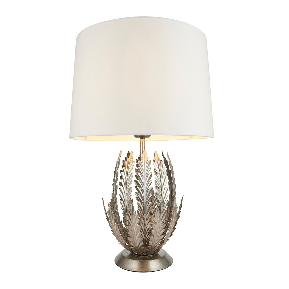 Leaf Embellished Table Lamp with Ivory Cotton Shade | House of Dekkor