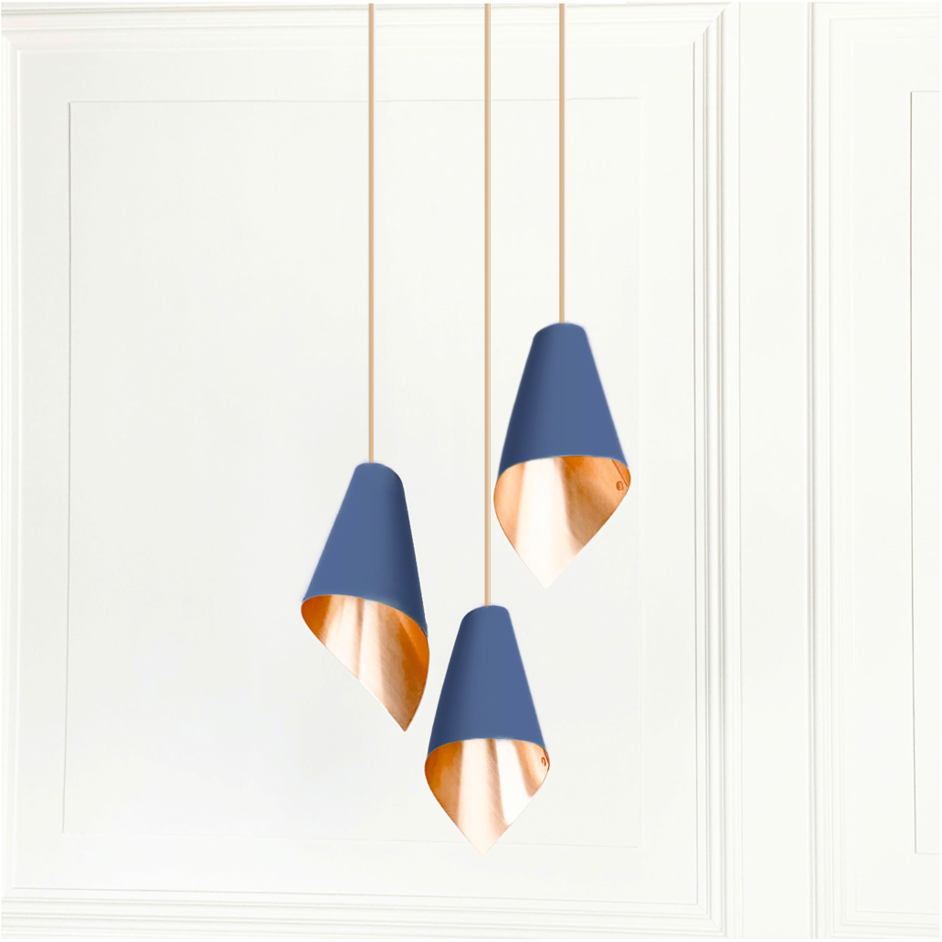 blue and coper asymetric pendant cluster chandelier 