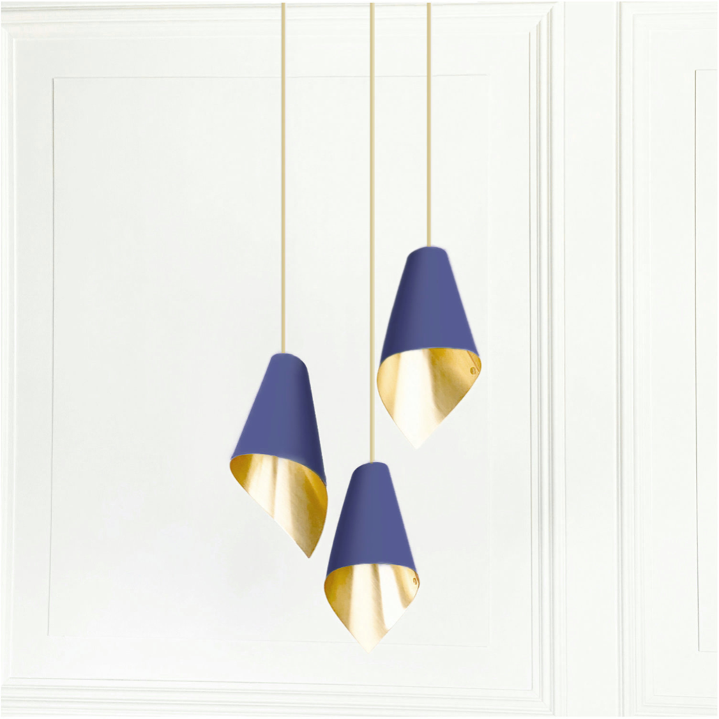 blue and gold asymetric pendant cluster chandelier