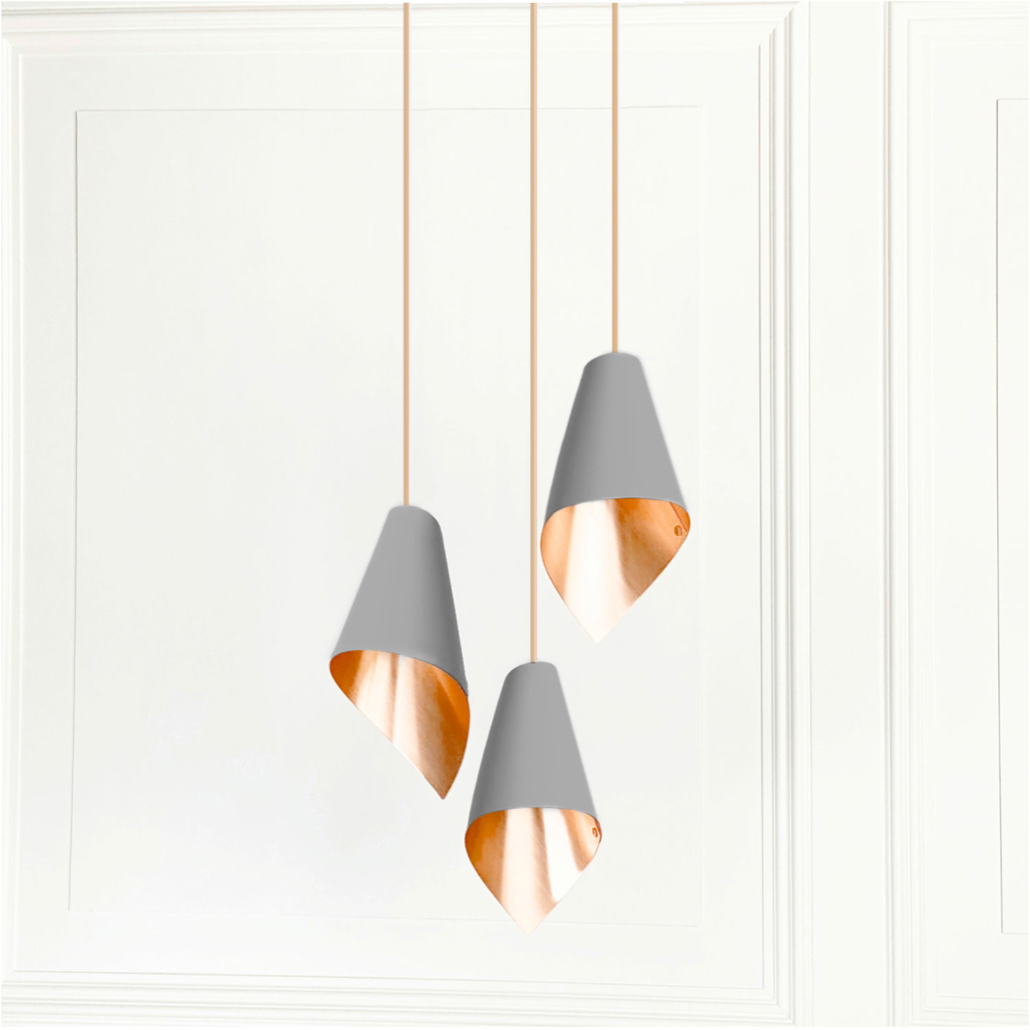 grey and copper asymetric cluster pendant, chandelier 