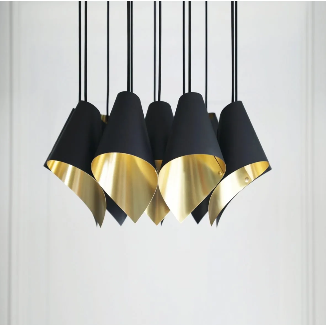 Black and brass asymetrical chandelier |Ceiling cluster light pendant