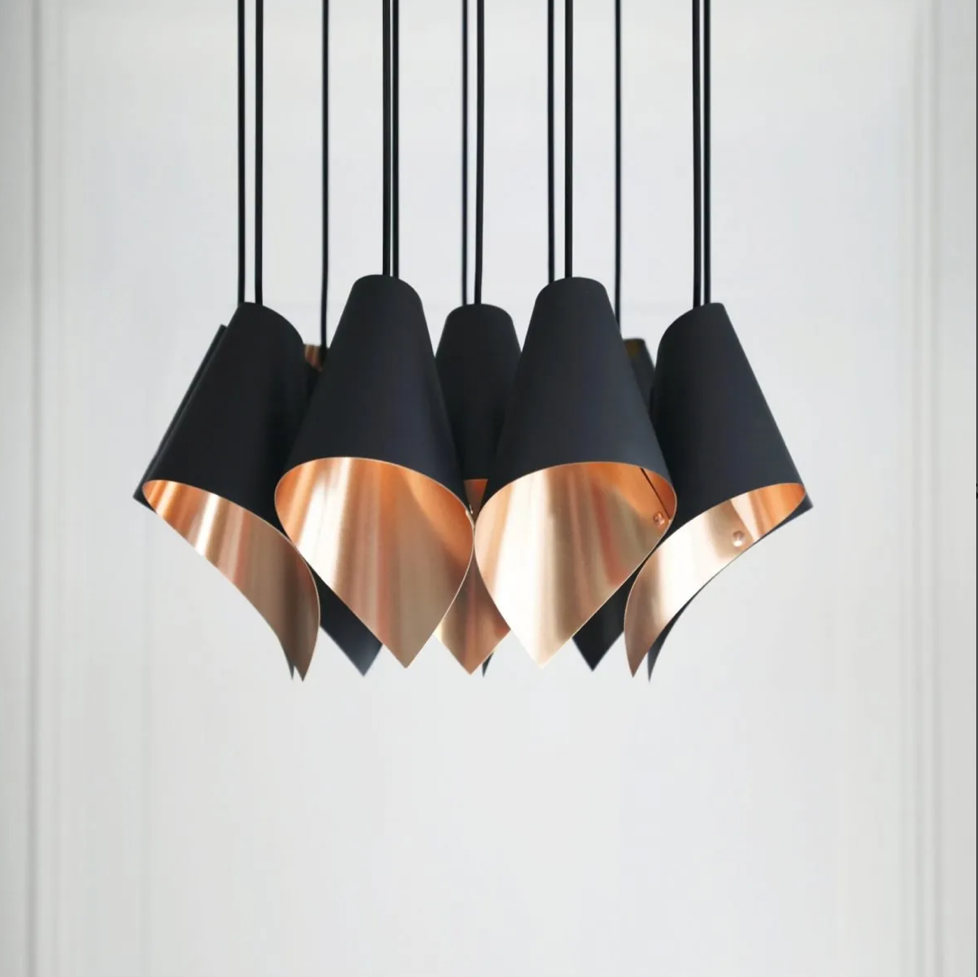 Black and copper asymetrical chandelier | Ceiling cluster pendant light 