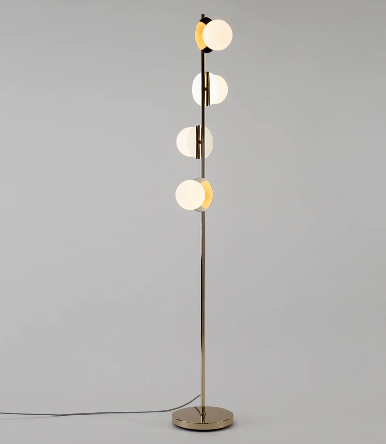 Brass floor lamp with opal shade