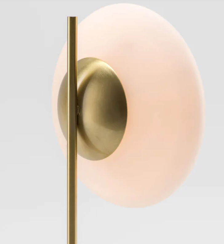 Brass table lamp with oversized oval shade