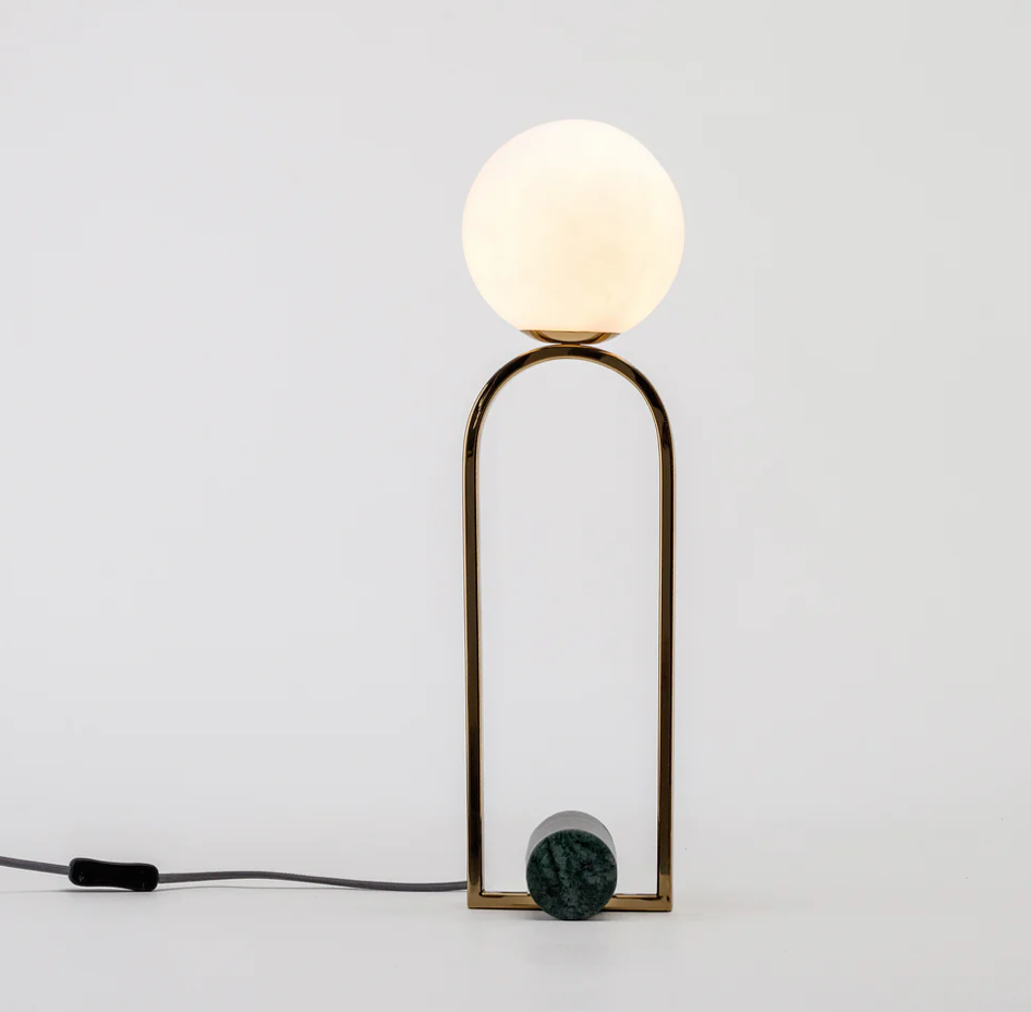 Marble table lamp with opal glass shade