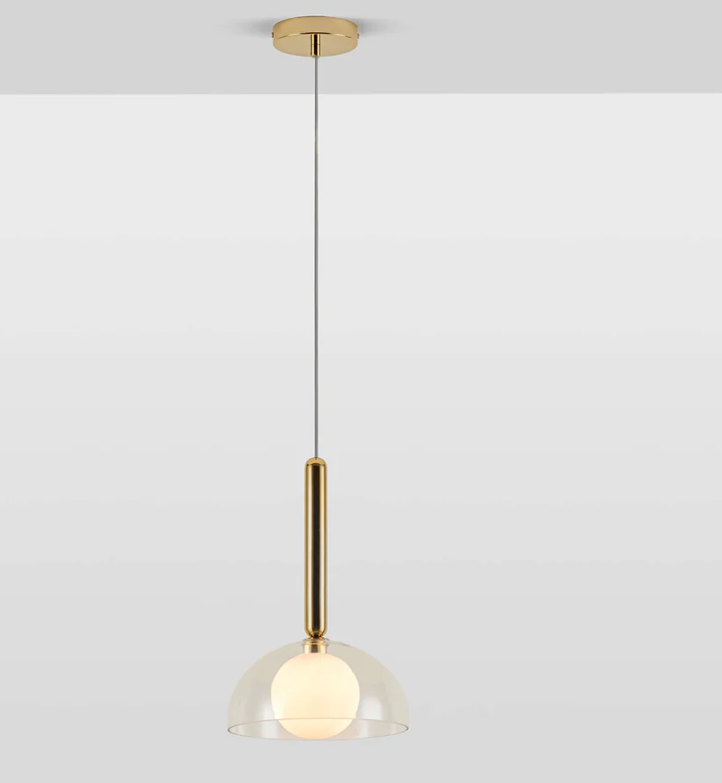 Brass hanging pendant with opal glass shade