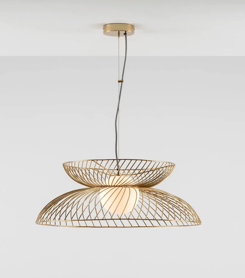 Brass ceiling pendant with opal shade