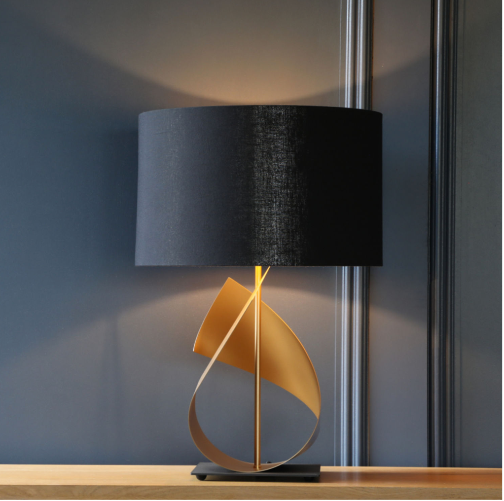 Table lamp with blue lamp shade