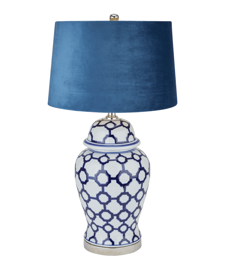 Ceramic geometric blue lamp