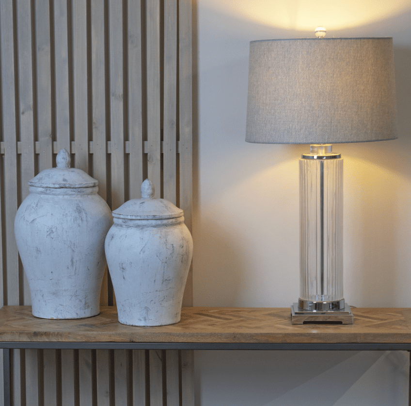 Glass table lamp in the room